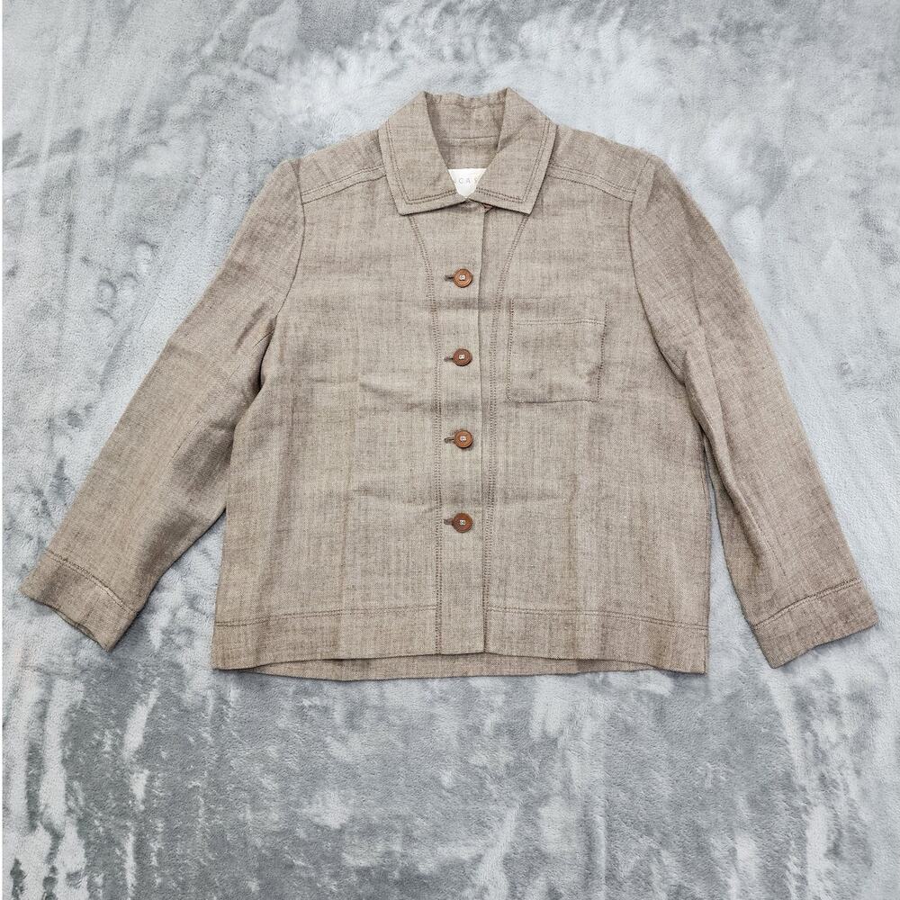 Doncaster Jacket Womens 6 Tan Linen Blend Button Front Lightweight Office Preppy